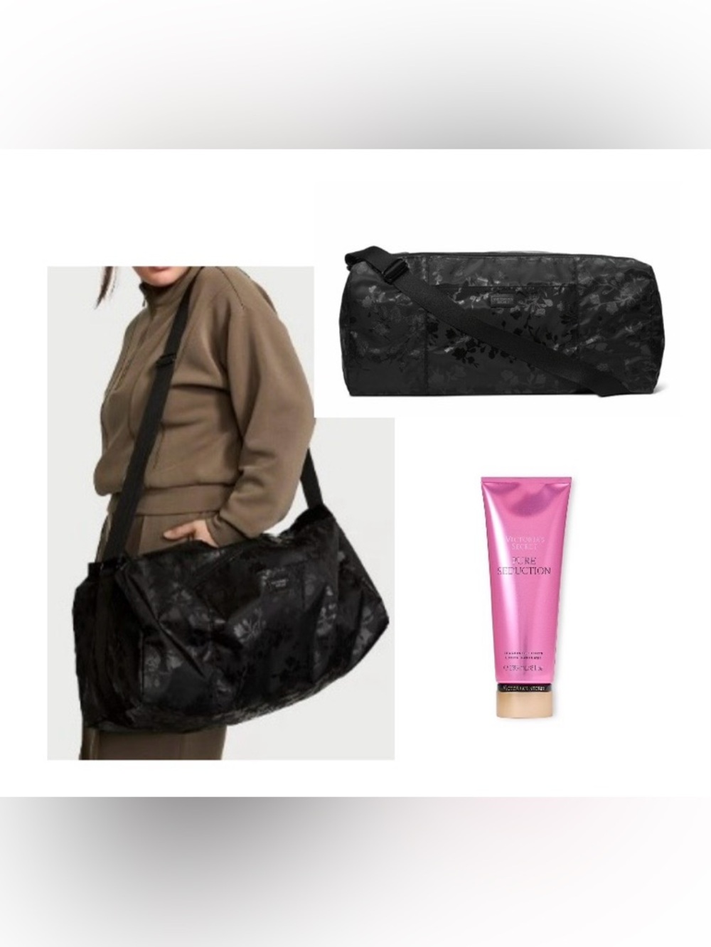 Victoria’s Secret Black Floral Weekender Bag -